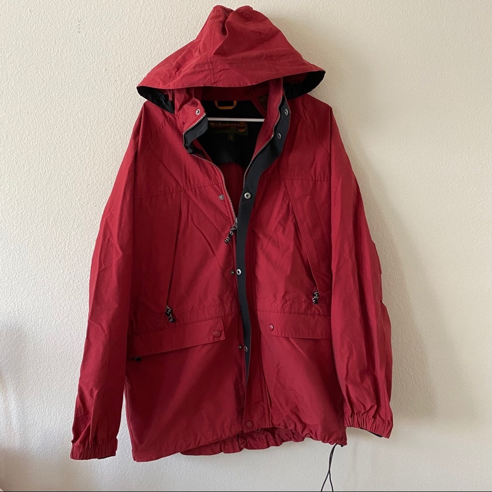 timberland red rain jacket/windbreaker